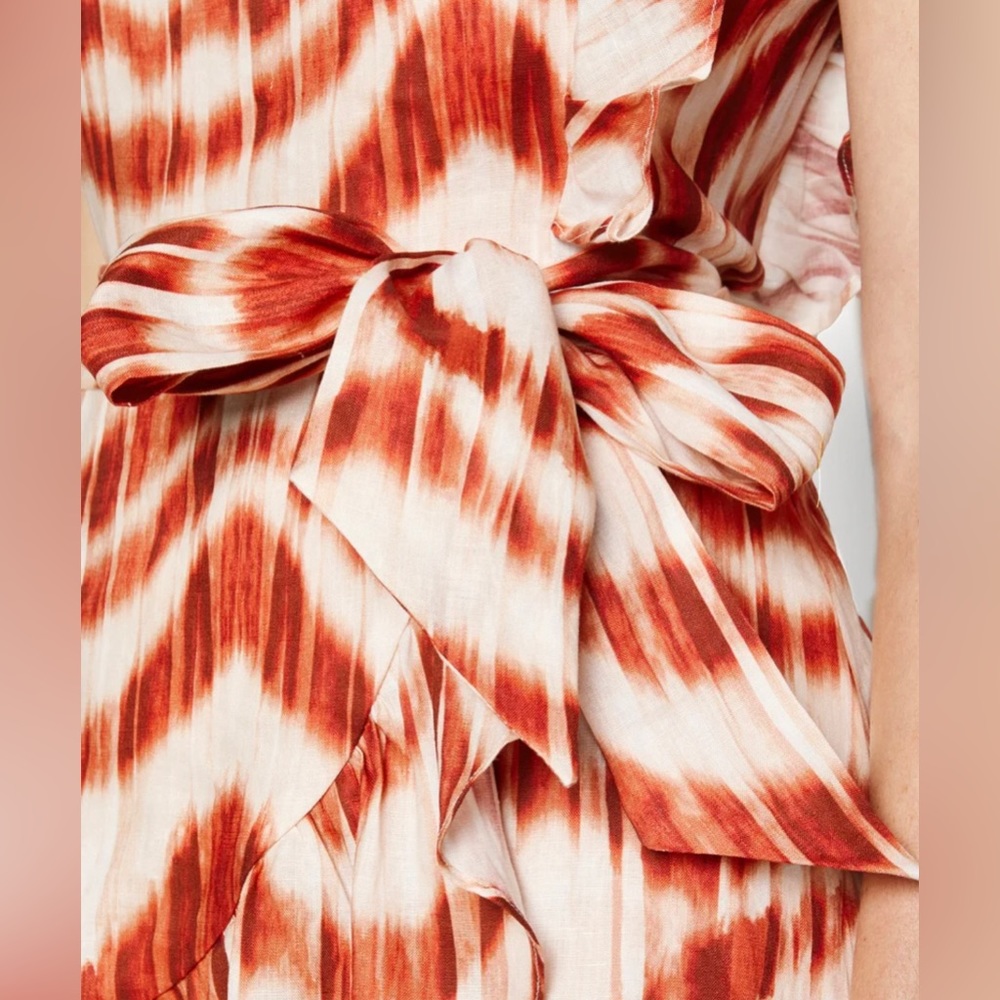 One Shoulder Linen Ruffle Dress - Picture 2 of 9